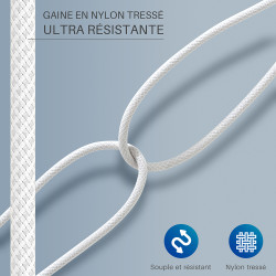 Cordon Nylon USB Type C Mâle-Mâle 60W 2.00m Blanc S