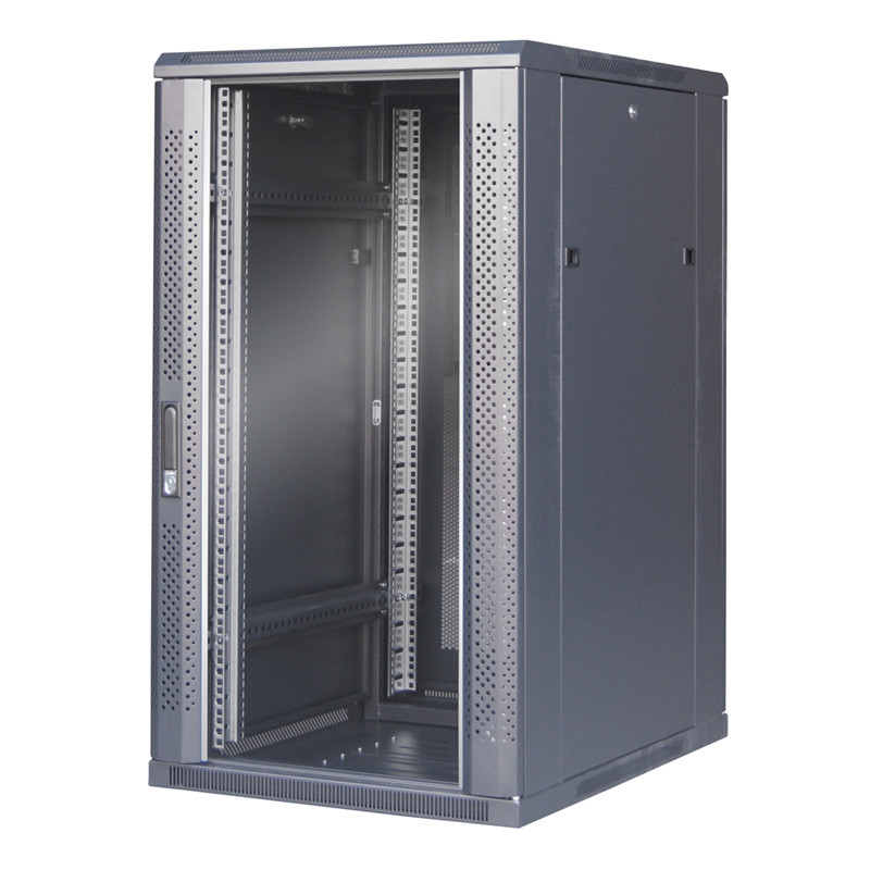 Baie serveur 12U 600x800 porte verre/4 ventil/arrière saloon nid ab.