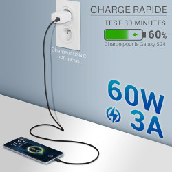 Cordon Nylon USB Type C Mâle-Mâle 60W 1.00m Noir S