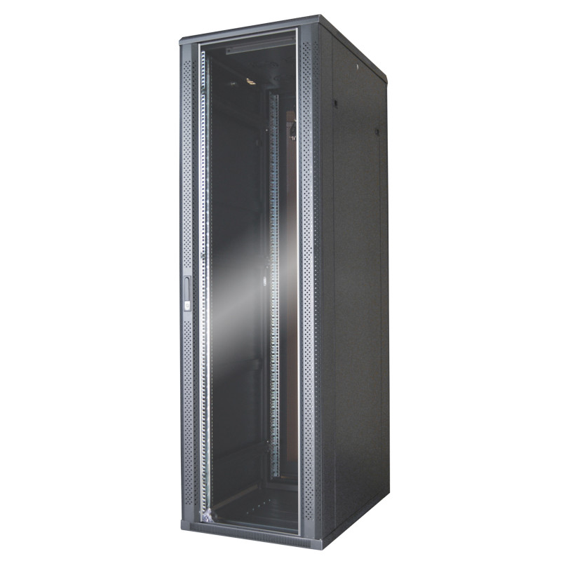 Baie serveur 42U 600x1000 porte verre/4 ventil/arrière saloon nid abe