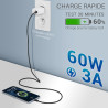 Cordon Nylon USB Type C Mâle-Mâle 60W 2.00m Noir S