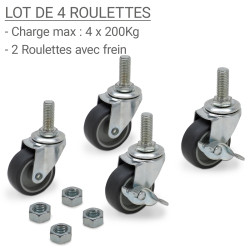 Jeu de 4 roulettes réglable sur 1 vis centrale pour baie