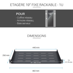 Plateau noir fixation avant 250mm 1U