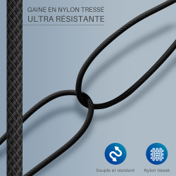 Cordon Nylon USB Type C Mâle-Mâle 60W 2.00m Noir S