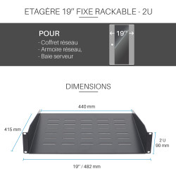 Plateau noir fixation avant 400mm 2U