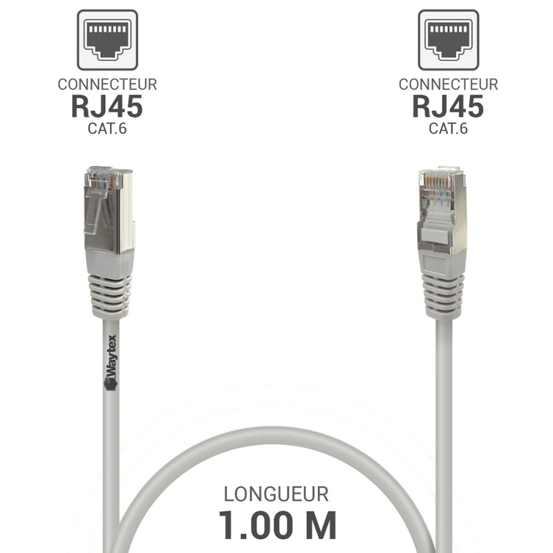 Câble réseau RJ45 Cat. 6 blindé FTP gris 1.00m Suspendu 