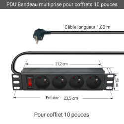 Bandeau 4 prises cordon 1.80m pour coffret 10  avec interupteur