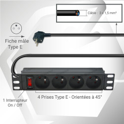 Bandeau 4 prises cordon 1.80m pour coffret 10  avec interupteur