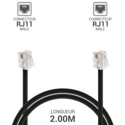 Cordon téléphone RJ11 M/M 2.00M noir