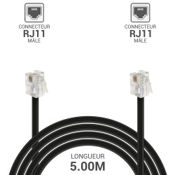 Cordon téléphone RJ11 M/M 5.00M noir