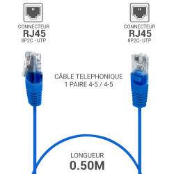 Cordon téléphone RJ45 1 paire 4-5/4-5 bleu 0.50m