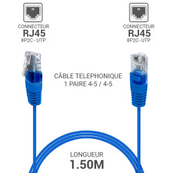 Cordon téléphone RJ45 1 paire 4-5/4-5 bleu 1.50m