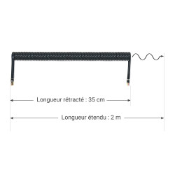 Cordon pour Combiné Téléph Extensible en Spirale RJ9 35 cm à 2 m Noir