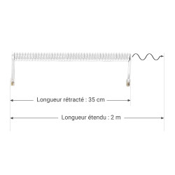 Cordon pour Combiné Télép Extensible en Spirale RJ9 35 cm à 2 m Blanc