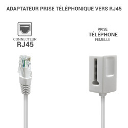 Adaptateur RJ45 / prise France télécom femelle cordon 0.10 m