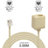 Rallonge téléphonique RJ11 Male à RJ11 Femelle 3,00 mètres Beige