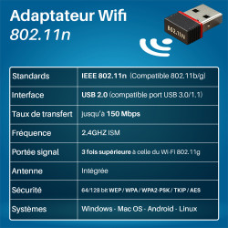 Nano Clé USB Wi-Fi 802.11n 150 Mbps WAYTEX Blister