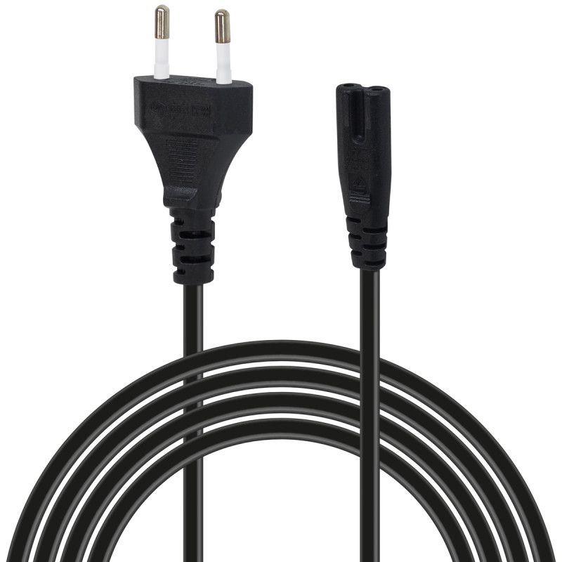 Cordon alimentation secteur bipolaire CEE716/IEC C7 1.80 Mètre Noir
