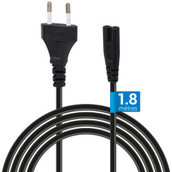 Cordon alimentation secteur bipolaire CEE716/IEC C7 1.80 Mètre Noir