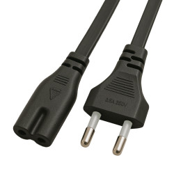 Cordon alimentation secteur bipolaire CEE716/IEC C7 1.80 Mètre Noir