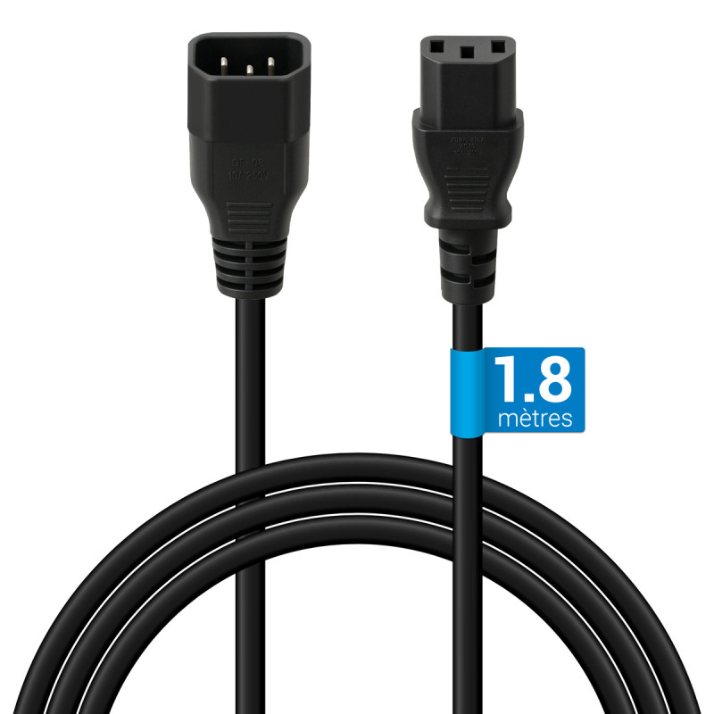 Rallonge alimentation IEC C13 / IEC C14 10A/250V 1.80 Mètre noire
