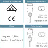 Rallonge alimentation IEC C13 / IEC C14 10A/250V 1.80 Mètre noire