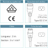 Rallonge alimentation IEC C13 / IEC C14 10A/250V 3,00 Mètre noire