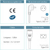 Cordon d'alim secteur 2 pôles + terre CEE7 / IEC C19 3 x 1.5mm² 1.80m