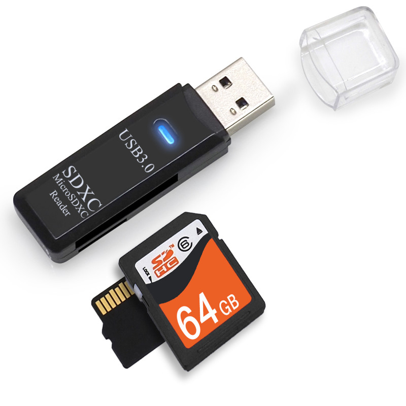 Lecteur de cartes mémoires USB 3.0 SD et Micro SD Suspendu