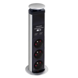 Bloc multiprise escamotable 3 prises éléctrique et 2 USB 2,1A