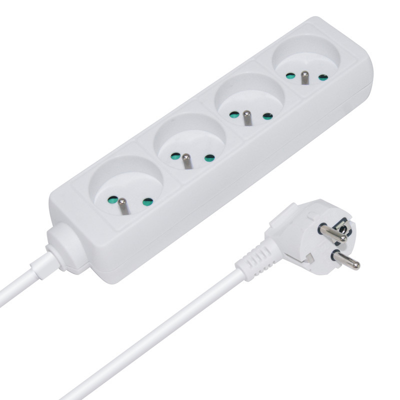 Multiprise électrique sans interrupteur 4 prises 1.50m blanche NF