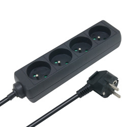 Multiprise électrique sans interrupteur 4 prises 1.50m noire NF