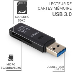 Lecteur de cartes mémoires USB 3.0 SD et Micro SD Suspendu