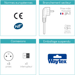 Multiprise électrique avec interrupteur 5 prises 1.50m blanche NF