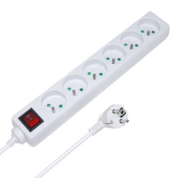 Multiprise électrique avec interrupteur 6 prises 1.50m blanche NF