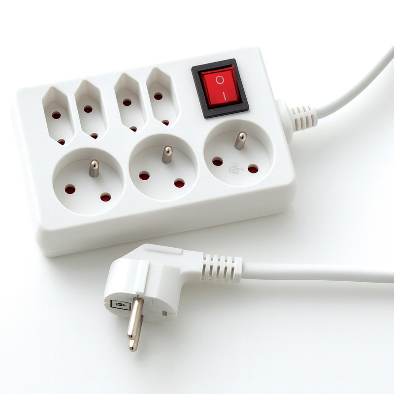 Multiprise électrique avec inter 7 prises 3 Schuko + 4 euro 1.50m 