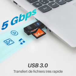 Lecteur de cartes mémoires USB 3.0 SD et Micro SD Suspendu