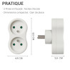 Multiprise monobloc  2 Femelles Schuko 16A