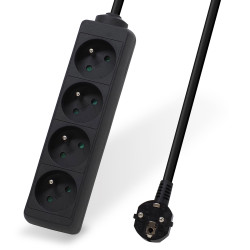 Multiprise électrique sans interrupteur 4 prises cable 5,00m noire NF