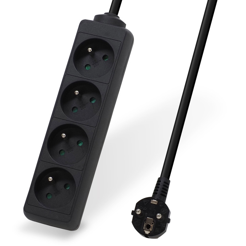 Multiprise électrique sans interrupteur 4 prises cable 5,00m noire NF