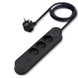 Multiprise électrique inter 3 prises + 2 USB A et C cable 1.50m noire