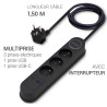 Multiprise électrique inter 3 prises + 2 USB A et C cable 1.50m noire