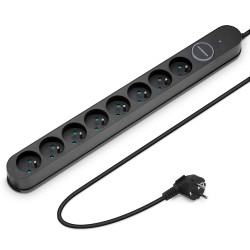 Multiprise parasurtenseur interrupteur 8 prises 1.50m, 3x1,00mm2 noir