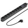 Multiprise parasurtenseur interrupteur 8 prises 1.50m, 3x1,00mm2 noir