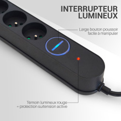 Multiprise parasurtenseur interrupteur 8 prises 1.50m, 3x1,00mm2 noir