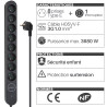 Multiprise parasurtenseur interrupteur 8 prises 1.50m, 3x1,00mm2 noir