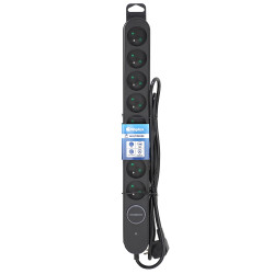 Multiprise parasurtenseur interrupteur 8 prises 1.50m, 3x1,00mm2 noir