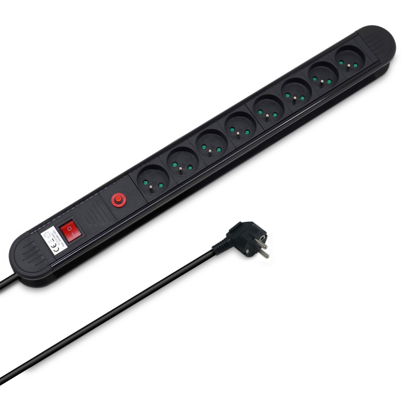 Multiprise parasurtenseur interrupteur 8 prises 1.50 m, 3x1,5mm2 noir