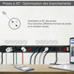 Multiprise Parasurtension 10 prises avec 2 Interrupteur câble 1,50m