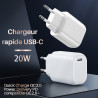Chargeur secteur rapide USB-C 20W Blanc Suspendu